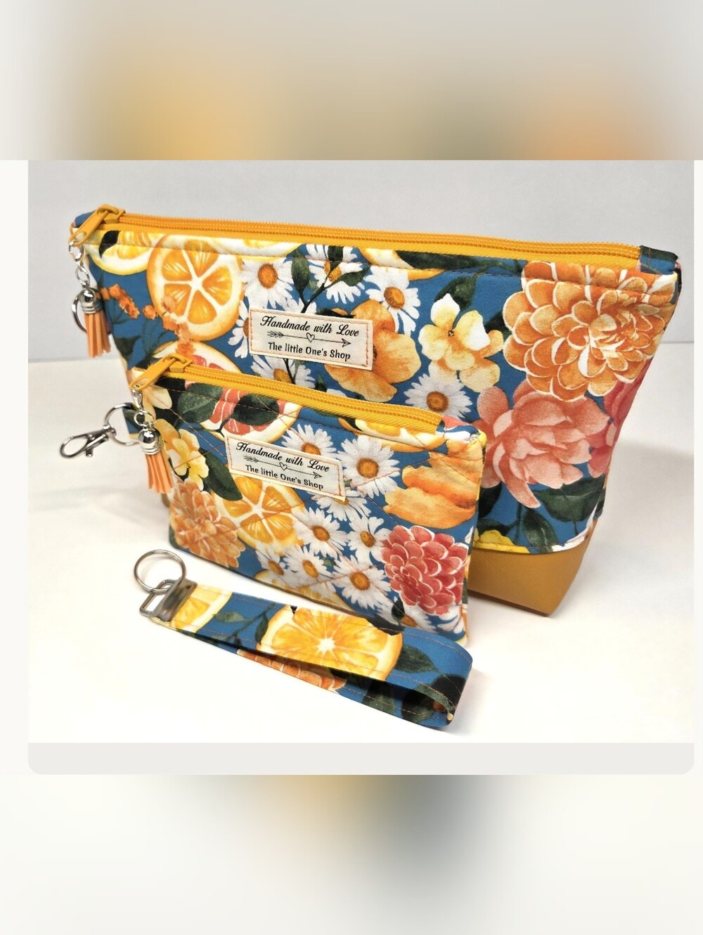 Handmade with Love Floral Cosmetic Pouch Set in Blue & Yellow